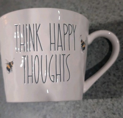 ''THINK HAPPY THOUGHTS '' Bees Honeycomb Coffee Cocoa Tea Mug 16 oz Stoneware NEW