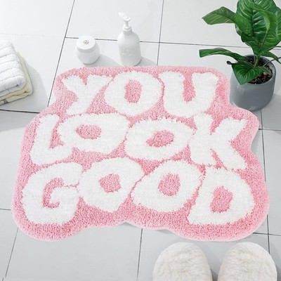 You Look Good Bath Mat - Stylish Funny Pink Bathroom Rug with Cute Words,