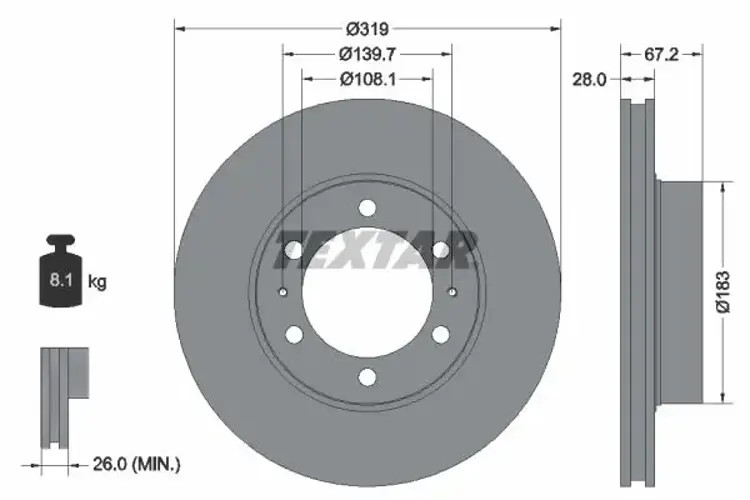2x Brake disc internally vented 92230403 TEXTAR for TOYOTA FJ CRUISER