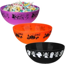 3 Pcs Halloween Candy Bowl Plastic Trick Treat orange, black, purple 