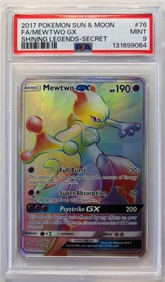 PSA 9 MEWTWO GX 76/74 SHINING LEGENDS SECRET RAINBOW SUN & MOON