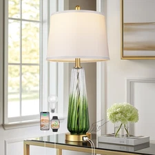 Glass Table Lamps for Living Room, Modern Bedside Lamps with USB A+C Ports, 3...