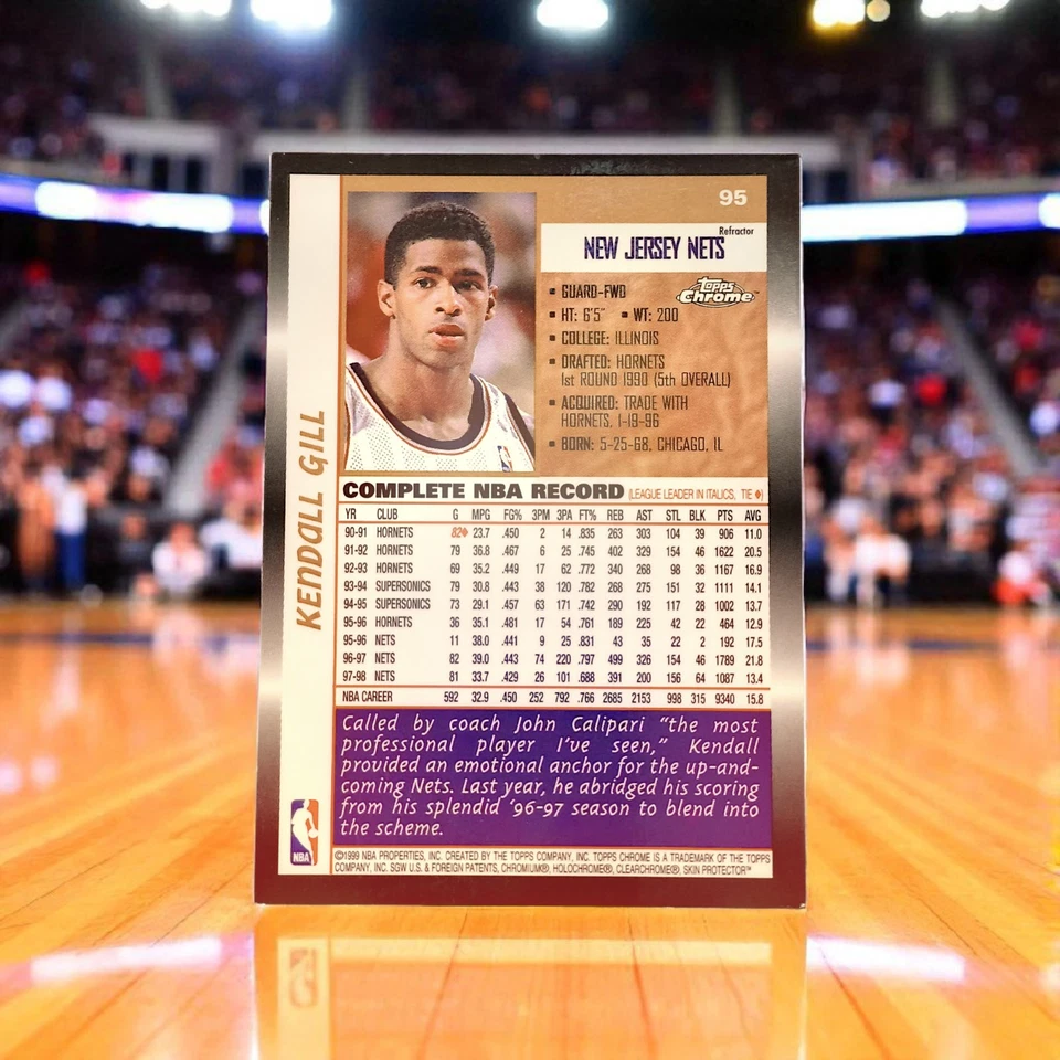 Refrator Cromado Topps 1998-99 - Kendall Gill #95 New Jersey Nets NBA HOF QUASE PERFEITO ESTADO - Imagem 2 de 2