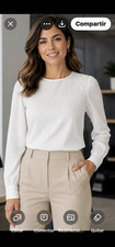 Banana Republic White Textured Woven Pullover Round Neck Blouse Petite PM