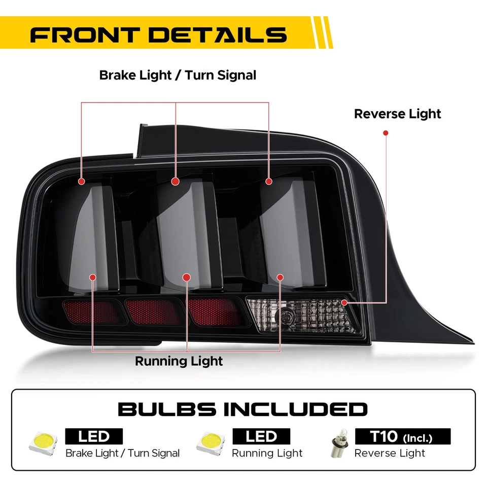 Smoked LED Sequential Tail Lights for 2005-2009 Ford Mustang Signal Brake Lamps Foto 2 de 4