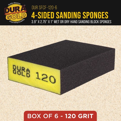 120 Grit 4-Sided Hand Sanding Block Sponges, Box of 6 - 3.9" x 2.75" Wet/Dry - Picture 2 of 5