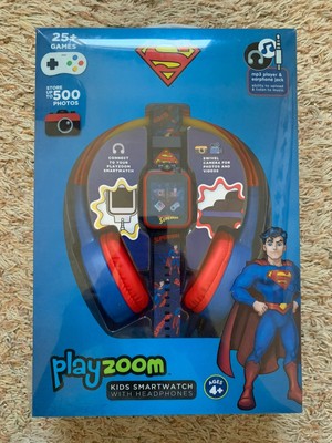 PlayZoom SUPERMAN KIDS SMARTWATCH with Headphones! 25+ GAMES, Store 500 PHOTOS