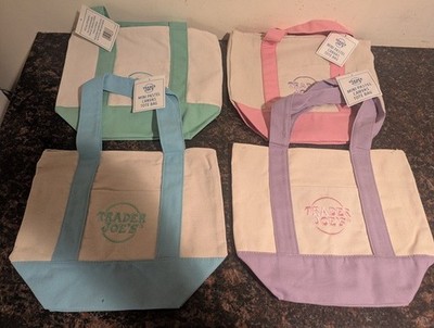 Trader Joe's Spring Pastel Mini Canvas tote Bags Set of 4 with tags NEW