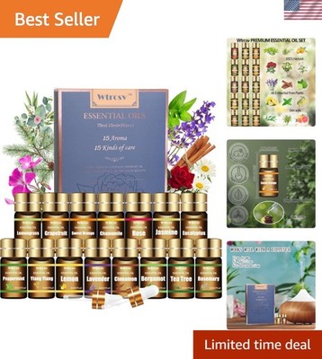 Essential Oils Gift Set - 15 Organic Scents for Diffusers & Aromatherapy