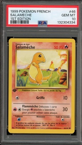Pokemon Charmander Salameche Base Set 1st Edition FRENCH #46 PSA 10 Gem Mint