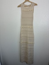 Heartloom Crochet Dress Womens Small Beige Maxi Sleeveless Lace Ruffle Boho