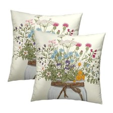 Wildflower Throw Pillow Covers 18x18 Inch 18" x 18" Pack of 2 Wildflower Vase