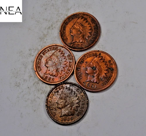 1891+1892+1899+1909 Indian Head Penny Cent ~ AU/Uncirculated ~ ZIL33