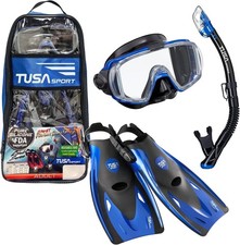 TUSA Sport Adult Black Series Visio Tri-Ex Mask, Dry Snorkel, and Fins Travel Se