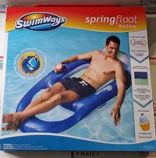 SwimWays Spring Float Recliner - Lounger for Pool Dark Blue & Green SHIPS FAST