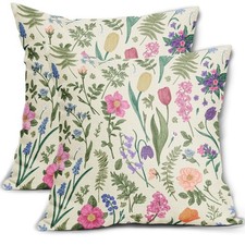 Spring Floral Pillow Covers 24x24 Inch Set of 2 Pink Flowers Sage Green Leave...