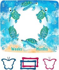 FHZON Turtle Milestone Blanket Blue Sea Life Baby 48x40inch,