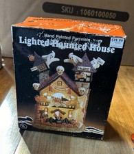 Spooky Hollow Halloween House Lighted Porcelain Village "Goblin Manor" Ghost