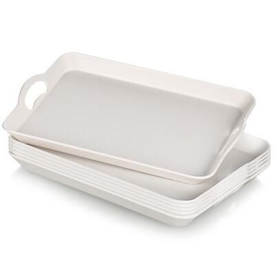 6PCS Plastic Serving Trays with Handles 16''x11'' Anti-Skid Food Tray White