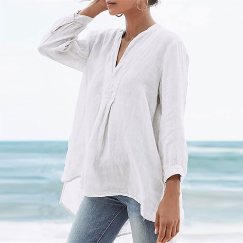 3/4 Length Sleeve Womens Tops Casual Loose Fit V-Neck T Shirts Solid Tunic Tops - Picture 10 of 15