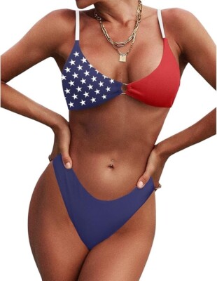 ZAFUL Women's Ribbed O-Ring String Bikini Swimsuit Cheeky Thong Swimwear Suit