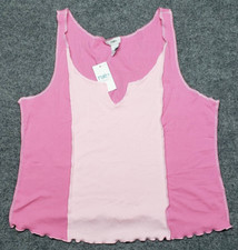 Rue21 Tank Top Womens 2X Pink Lettuce Edge Notch Neck Color Block Ribbed New