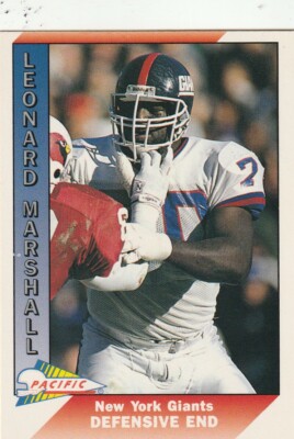 FREE SHIPPING-MINT-1991 Pacific Leonard Marshall #351 GIANTS PLUS BONUS CARDS