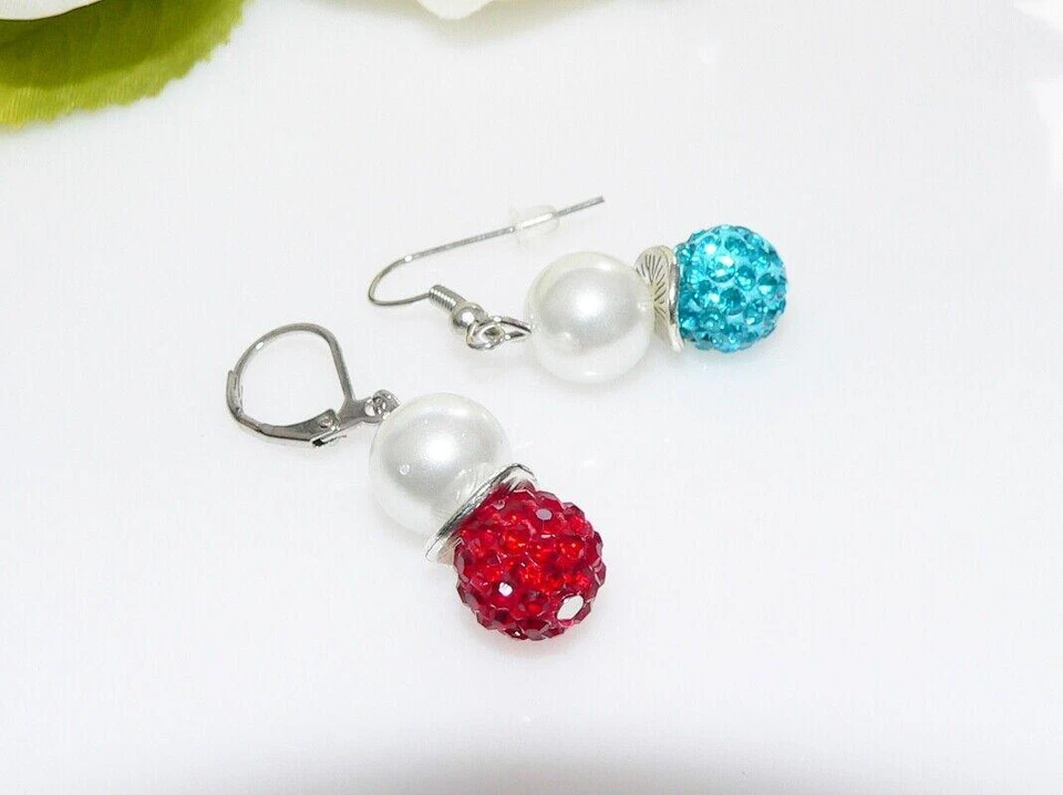 Ohrring Hänger Glass weiss Strass Kristall Shamballa Clay 10mm  28Farben 441e - Bild 3 von 4