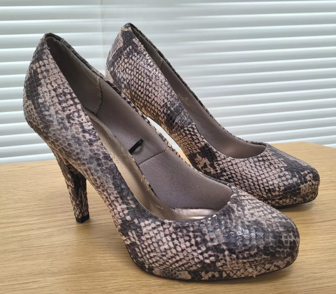 Ladies M S Collection INSOLIA Snakeskin Heels Court Shoes SIZE 5 UK BLACK PEACH