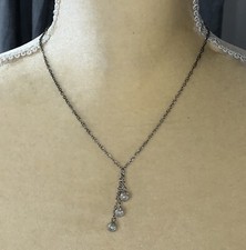CI Necklace Sterling Silver Rhinestone Beaded Dangle - 18 in Length