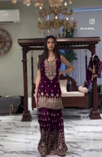Latest Faux Georgette Purple Stylish Top Palazzo With Dupatta For Festival Wear