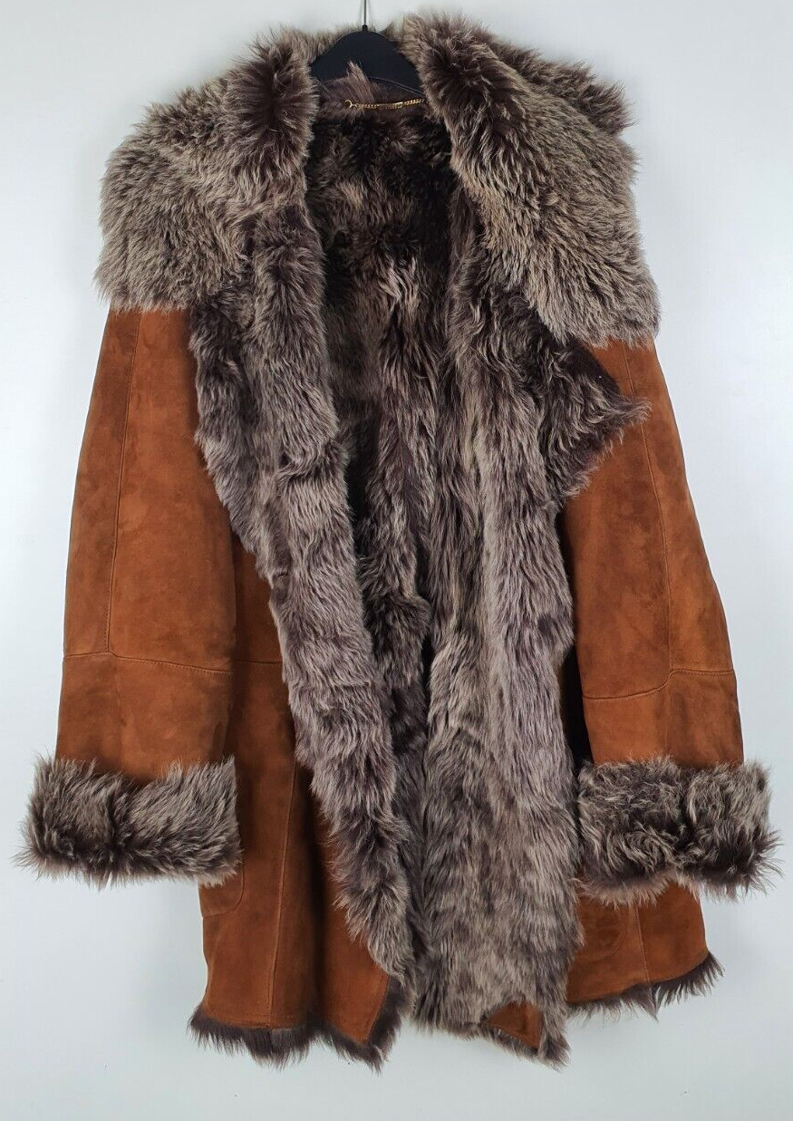 Women`s SHEEPSKIN SHEARLING COAT Size UK 22/24 (US 18/20) Vintage