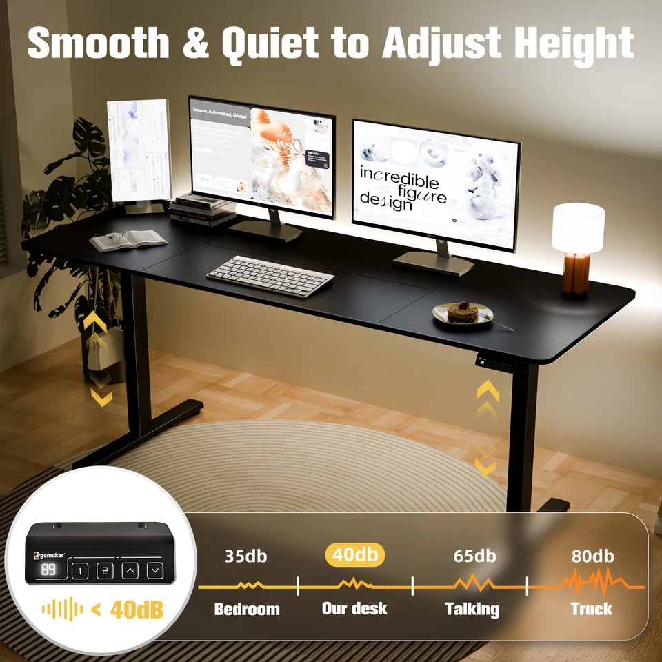 Ergomaker Electric Standing Desk Adjustable Sit Stand Computer Table 170cm Black - image 4 of 4