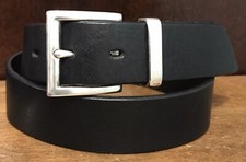 GAP Black Italian Leather Belt Sz 30 White Brass H  ware 1-3/8  Wide Made USA VGUC