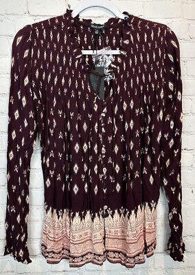 Dear John Cecily Boho Paisley long sleeve ruched crinkled popover shirt sz S NWT