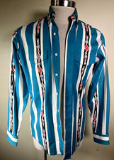 Vtg Wrangler Cowboy Cut Teal Green White Western Shirt Men's 15 1/2-35 Made USA