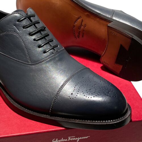 Ferragamo Goya 8,5 EE 41,5 Leder Captoe Brogue Oxford Herren Grau Elegant Schuhe - Bild 6 von 7