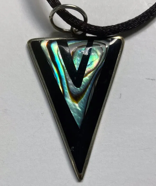Alpaca Silver Abalone Triangular Pendant On 30” B… - image 5