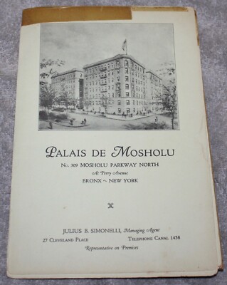 RARE 1924 PALAIS DE MOSHOLU BRONX NYC BROCHURE W/BLUE PRINTS ART DECO BUILDING