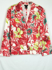 R.q.t Women's Red Floral Snap Button Blazer W/pockets Size 14