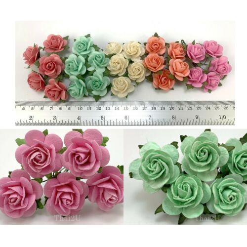 1" /2.5 cm Open Roses Mulberry Paper flower Wedding Scrapbook Craft R6 - Bild 1 von 14