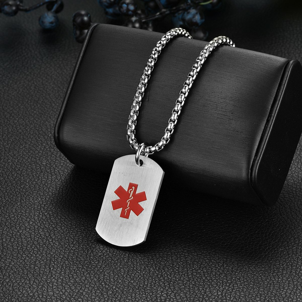 Mens Stainless Steel Medical Alert Dog Tag Pendant Necklace Chain Free ...