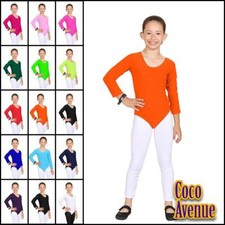 Girls Long Sleeve Bodysuit Kids Round Neck Microfibre Gymnastics Dance Leotard