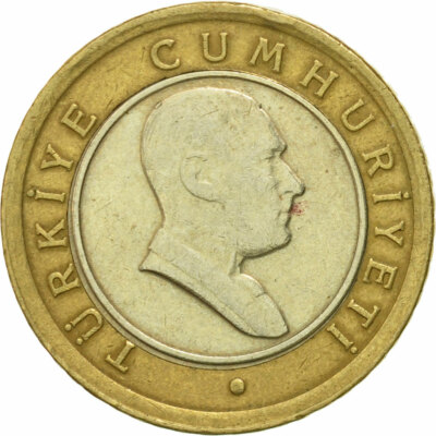 [#544351] Münze, Türkei, 50 New Kurus, 2005, Istanbul, S+, Bi-Metallic, KM:1168