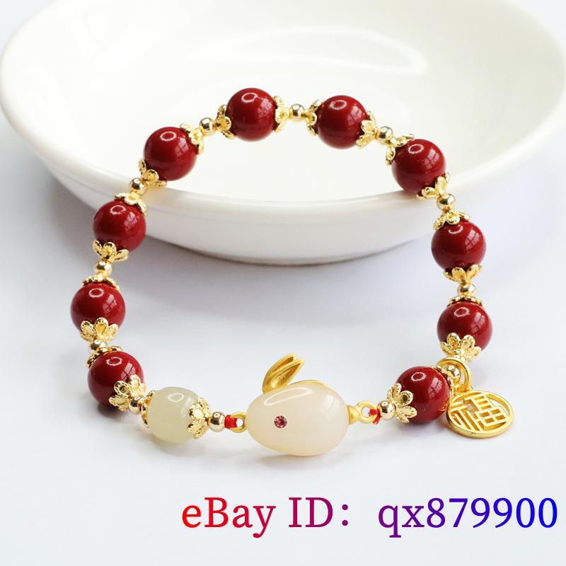 Cinnabar Rabbit Bracelet 925 Silver Bead Jewelry Hetian Jade Luxury ...