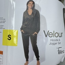 Felina Women's S Velour Hoodie Jogger Set Black d1359