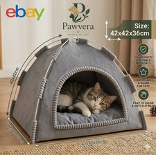 Cozy Cat Tent Bed with Soft Cushion   Foldable Indoor Pet House