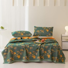 100 Cotton Jacquard Quilt Floral Ginkgo Leaves Print,Soft Muslin Bed Cover 3