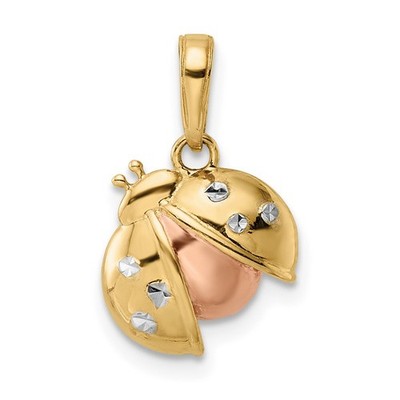 14k Gelbgold weiße Rose Rhodium Diamantschliff Marienkäfer Anhänger Geschenk für sie