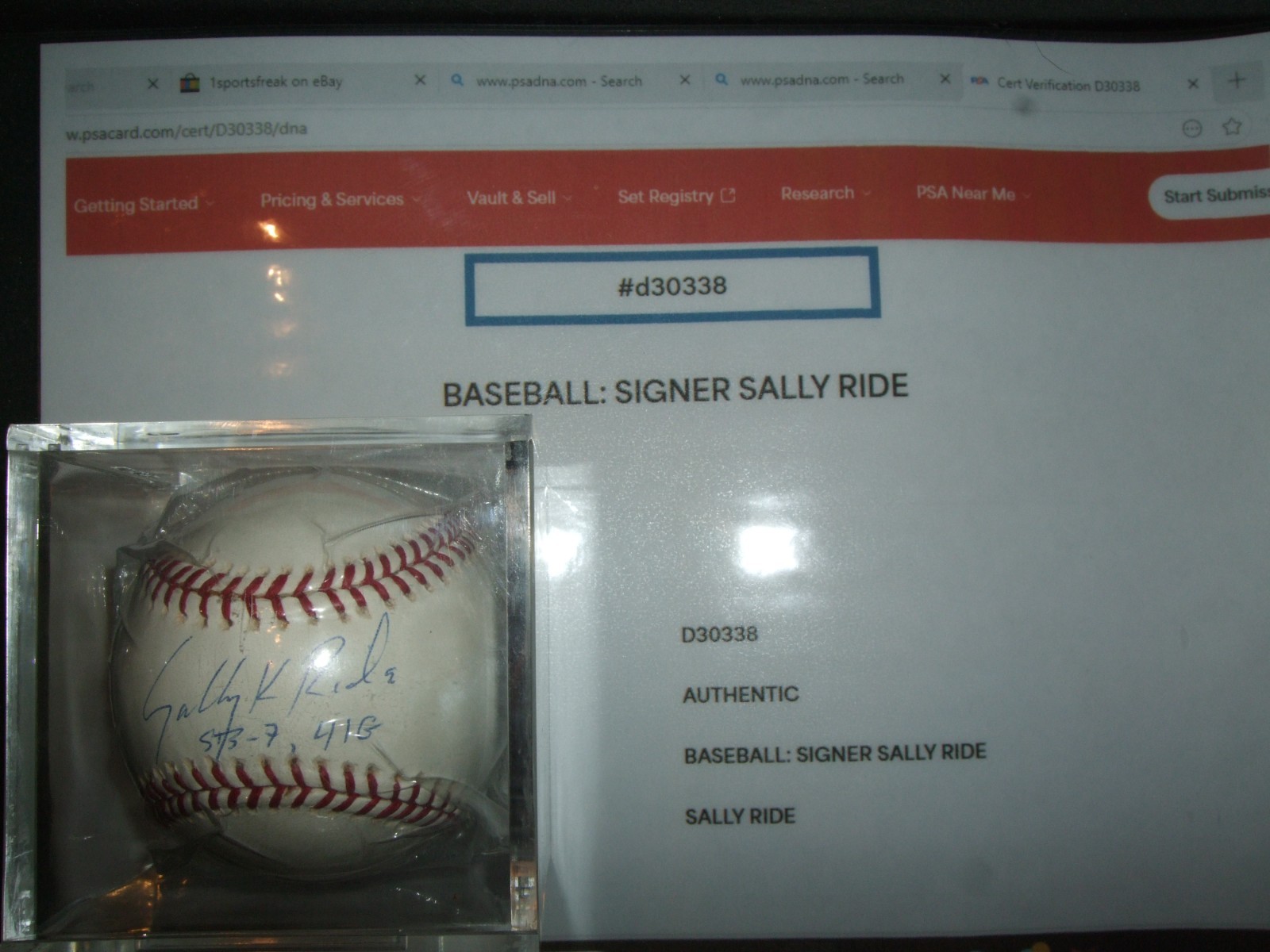 Sally Ride Autographed Baseball PSA/DNA/COA #D30338 NM/MT (2 Missions Inscribed)